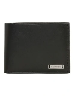 Calvin Klein Smooth Plaque Black Leather Bifold Wallet With Coin Compartment