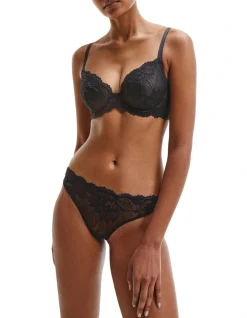 Calvin Klein Seductive Comfort Lotus Floral Thong Brief In Black