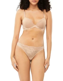 Calvin Klein Seductive Comfort Lotus Floral Thong In Beige