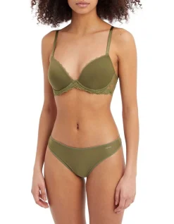 Calvin Klein Seductive Comfort Lotus Floral Lift Demi Bra In Khaki