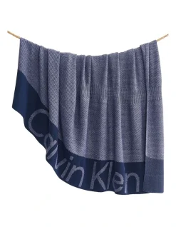 Calvin Klein Chevron Knit Throw Indigo