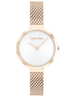 Calvin Klein Minimalistic T Bar 28mm Mesh Ionic Plated Carnation Gold Watch 25200083