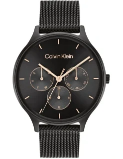 Calvin Klein Timeless Mesh Multifunction Ionic Plated Black Steel Watch 25200105