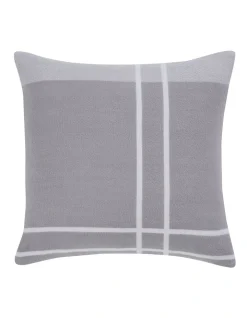 Calvin Klein Reversible Plaid Logo Pillow In Pale Grey