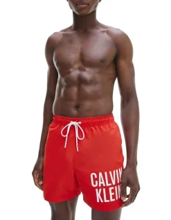 Calvin Klein Intense Power Logo Medium Swimshort In Red