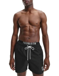 Calvin Klein Intense Power Waistband Medium Swimshort In Black