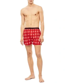 Calvin Klein Woven Boxers In Red Multi