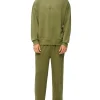 Calvin Klein Embossed Icon Lounge Long Sleeve Sweat Top In Olive
