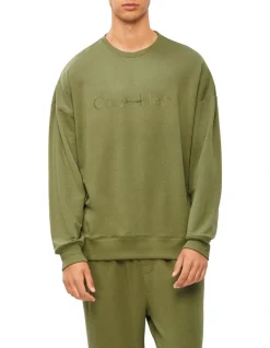 Calvin Klein Embossed Icon Lounge Long Sleeve Sweat Top In Olive -Calvin Klein Sales 923734360 3 720x928