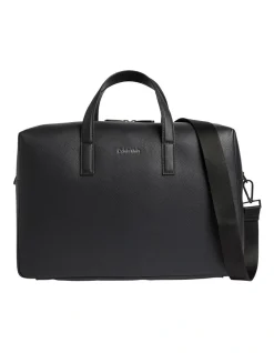 Calvin Klein CK Faux Leather Weekender Bag In Black