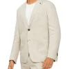 Calvin Klein Slim Linen Blend Stretch Pinstripe Suit Jacket In Ecru
