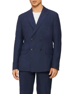Calvin Klein Slim Double Breasted Puppytooth Suit Jacket In Navy
