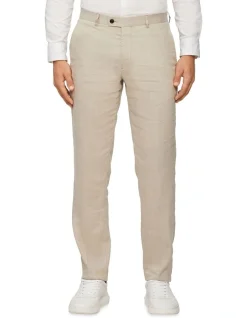Calvin Klein Slim Linen Blend Stretch Pinstripe Suit Pant In Ecru