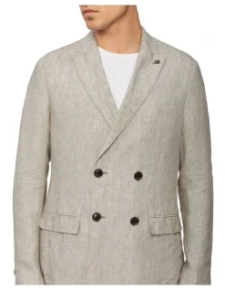 Calvin Klein X-Slim Linen Blend Stretch Double Breasted Suit Jacket In Light Grey -Calvin Klein Sales 926776720 5 720x928