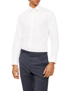 Calvin Klein Slim Long Sleeve Twill Check Shirt In White