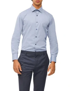 Calvin Klein Slim Long Sleeve Pinpoint Shirt In Blue Grey