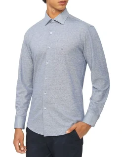 Calvin Klein Slim Long Sleeve Knitted Shirt In Navy