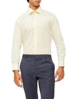 Calvin Klein Slim Long Sleeve Pinpoint Shirt In Yellow