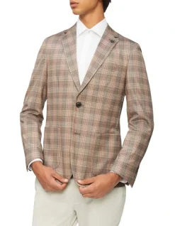 Calvin Klein Tonal Check Knit Blazer In Chocolate