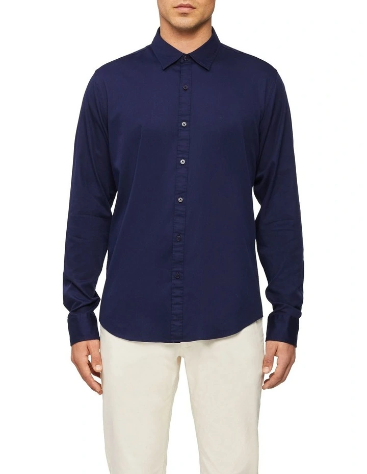 Nevertuck Long Sleeve Plain Poplin Shirt in Navy Calvin Klein Nevertuck Long Sleeve Plain Poplin Shirt In Navy -Calvin Klein Sales
