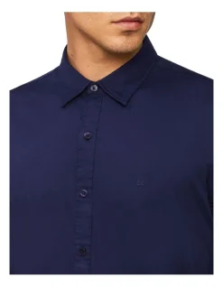 Calvin Klein Nevertuck Long Sleeve Plain Poplin Shirt In Navy 3 Calvin Klein Nevertuck Long Sleeve Plain Poplin Shirt In Navy -Calvin Klein Sales 928885870 4 720x928