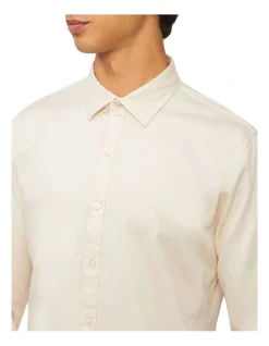 Calvin Klein Nevertuck Long Sleeve Plain Poplin Shirt In Cream -Calvin Klein Sales 928886050 4 720x928