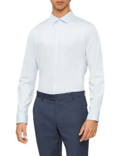 Calvin Klein Nevertuck Long Sleeve Plain Poplin Shirt In Sky