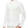 Calvin Klein Nevertuck Long Sleeve Plain Linen Shirt In White