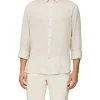 Calvin Klein Nevertuck Long Sleeve Stripe Linen Shirt In Ecru