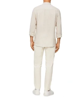 Calvin Klein Nevertuck Long Sleeve Stripe Linen Shirt In Ecru -Calvin Klein Sales 928886320 3 720x928