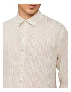 Calvin Klein Nevertuck Long Sleeve Stripe Linen Shirt In Ecru -Calvin Klein Sales 928886320 4 720x928