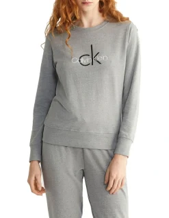 Calvin Klein Logo Lounge Refresh Long Sleeve Sweatshirt In Grey