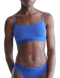 Calvin Klein Embossed Icon Cotton Unlined Bralette In Blue