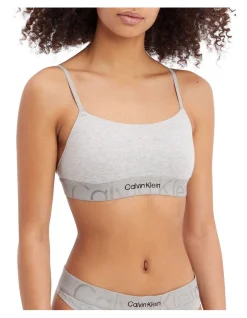 Calvin Klein Embossed Icon Cotton Unlined Bralette In Grey