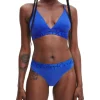 Calvin Klein Embossed Icon Cotton Thong Brief In Blue