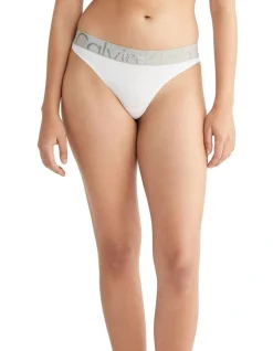 Calvin Klein Embossed Icon Cotton Thong Brief In White