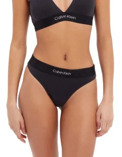 Calvin Klein Embossed Icon Cotton Thong Brief In Black