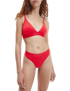 Calvin Klein Embossed Icon Cotton Holiday Lightly Lined Triangle Bralette In Red
