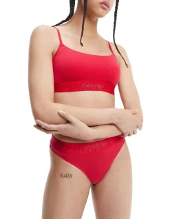 Calvin Klein Embossed Icon Cotton Holiday Thong Brief In Red