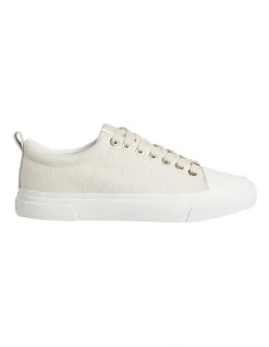 Calvin Klein Recycled Vulcanized Neutral Monogram Sneakers In Cream