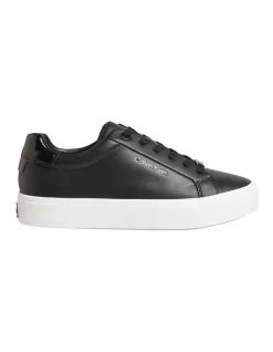 Calvin Klein Leather Trainers In Black