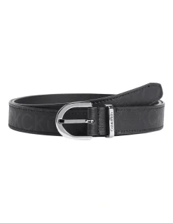 Calvin Klein Must Black Faux Leather Monogram Belt In Black