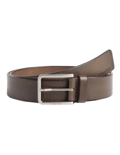 Calvin Klein Warmth Leather Belt In Dark Brown