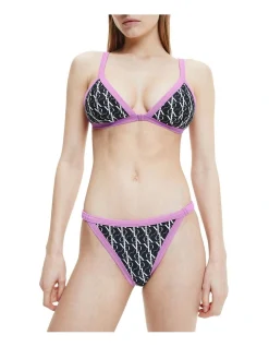 Calvin Klein Triangle Fixed Swim Top In Monogram Black