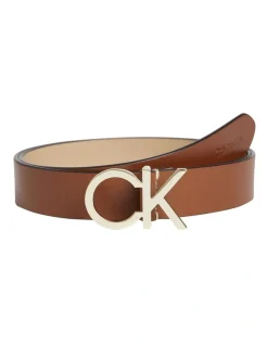 Calvin Klein Re-Lock CK Logo Belt In Tan