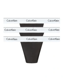 Calvin Klein 3 Pack Modern Cotton Stretch Thongs In Black