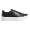 Calvin Klein Leather Flatform Slip On Sneakers In Black
