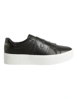 Calvin Klein Leather Flatform Slip On Sneakers In Black