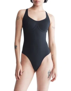Calvin Klein Bonded Flex Bodysuit In Black