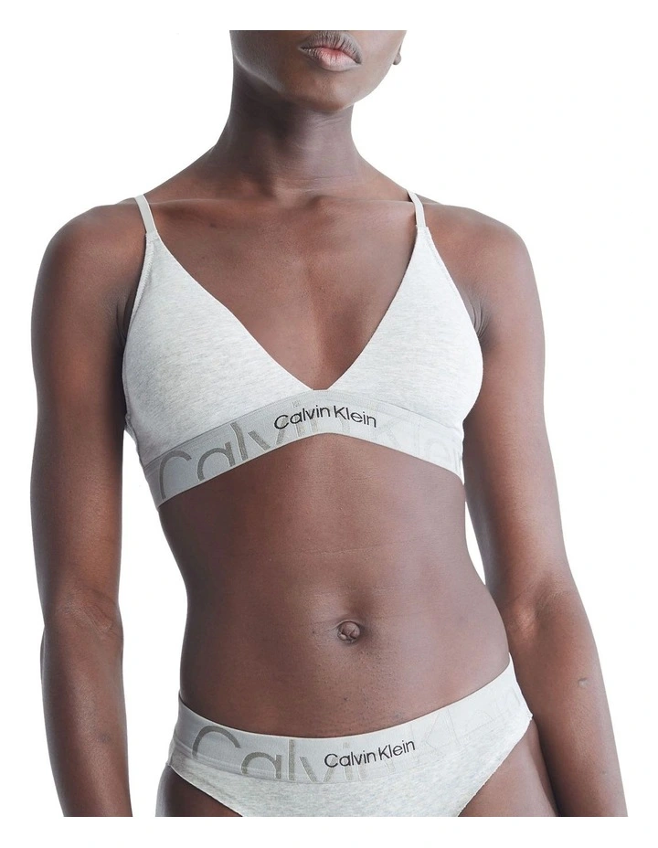 Embossed Icon Cotton Triangle Bralette In Grey Calvin Klein Embossed Icon Cotton Triangle Bralette In Grey -Calvin Klein Sales